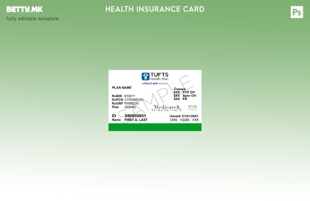 Модерен стил Шаблон за картичка за здравствено осигурување во САД Масачусетс